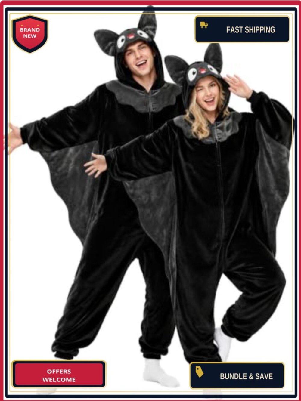 Adult Bat Onesie Fleece Zip Hooded Cosplay Costume Pajama